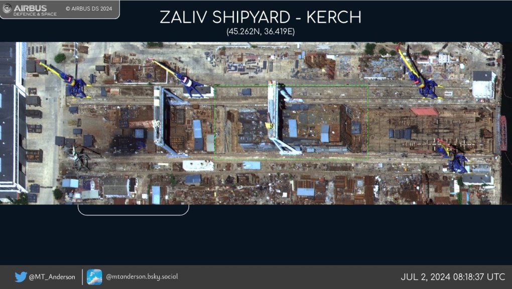 Russian Project 23900 Ivan Rogov amphibious assault ship construction as of July 2, 2024. (Source: MT_Anderson/X)
