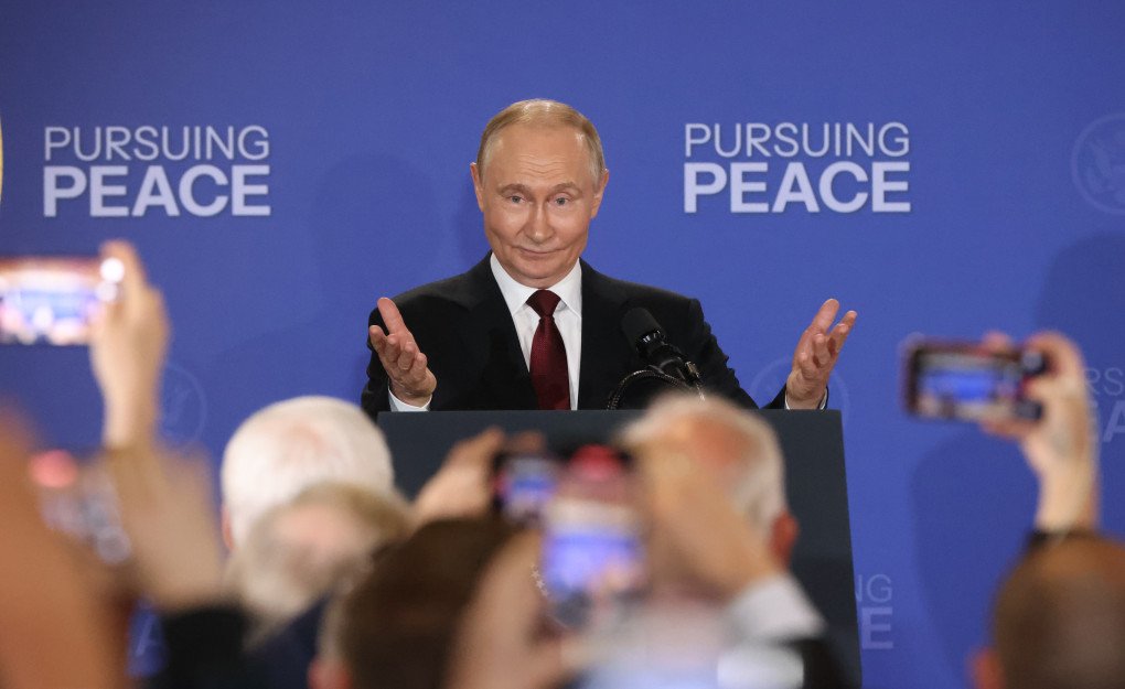 Russian leader Putin speaks during their joint press conference with US President Donald Trump after their meeting at U.S. Air Base in Alaska on August 15, 2025, in Anchorage, Alaska, United States. (Source: Getty Images) Russian leader Putin speaks during their joint press conference with US President Donald Trump after their meeting at U.S. Air Base in Alaska on August 15, 2025, in Anchorage, Alaska, United States.