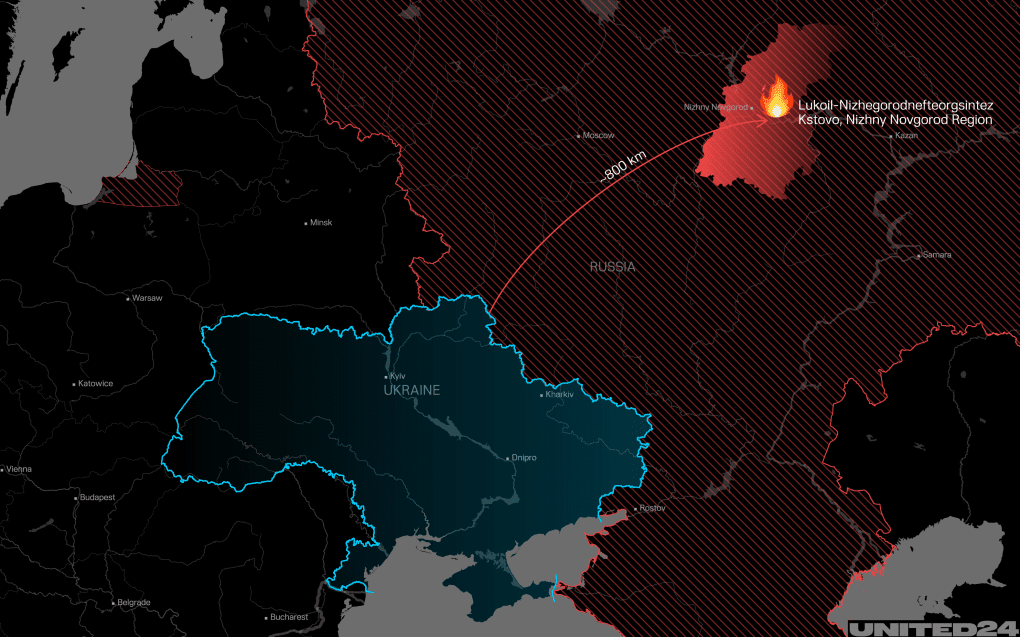 Graph showing the location of the targeted Lukoil-Nizhegorodnefteorgsintez refinery.