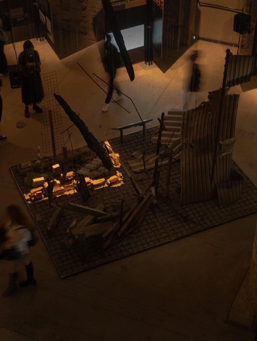 The immersive art installation exploring the theme of resilience and destruction, using real-world debris to illustrate the war's toll on Ukrainian infrastructure. (Photo: Ivanna Lipych)