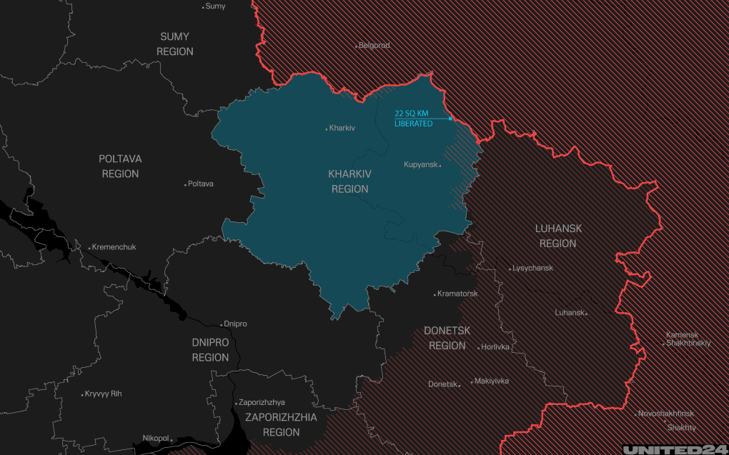 Odradne, Kharkiv region on the battlefield map. (Source: UNITED24 Media/Oleksandr Manukians)