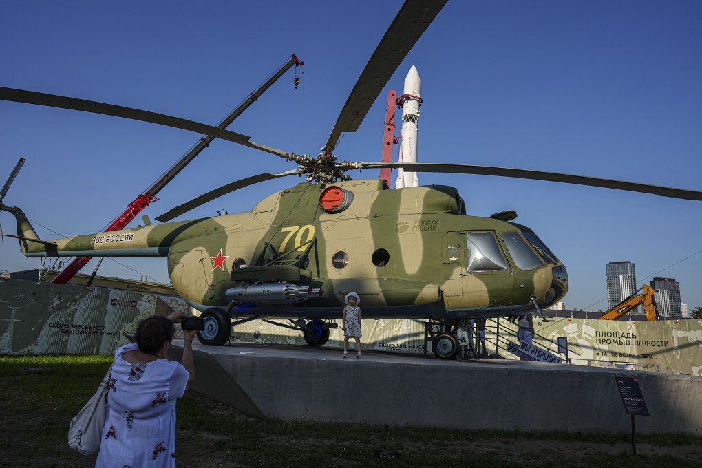 A Mi-8 helicopter at Russia Exhibition Center as daily life continues in Moscow. (Photo by Metin Aktas via Getty Images)