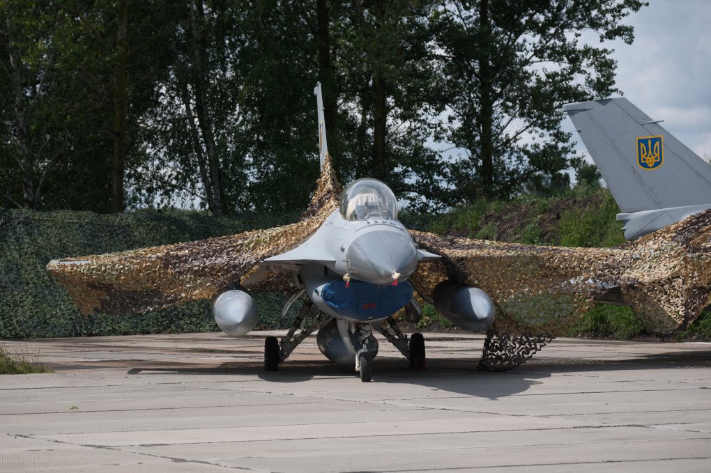 The first General Dynamics F-16 Fighting Falcons received by Ukraine were demonstrated on the Day of Ukrainian Air Force on August 4, 2024. Photo by Vitalii Nosach/Global Images Ukraine via Getty Images