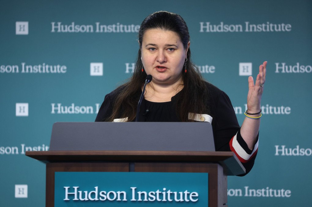 Ukraine’s former Finance Minister Oksana Markarova speaks during a forum at the Hudson Institute on February 21, 2023 in Washington, DC. (Photo by Alex Wong via Getty Images)