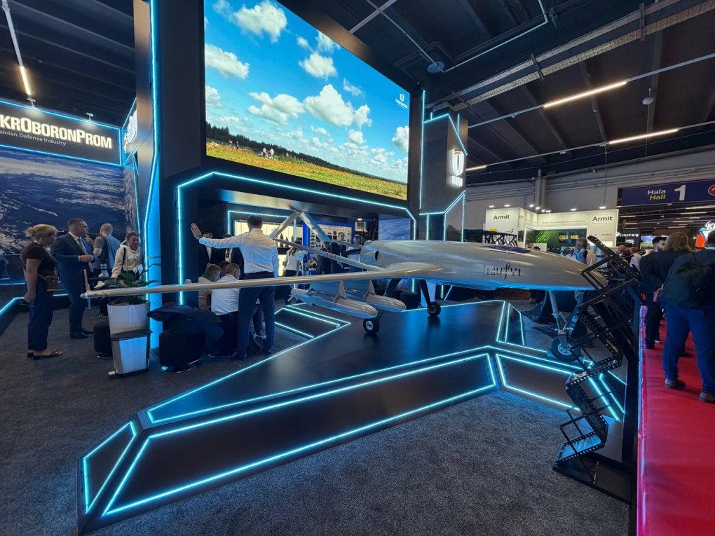 The Liutyi attack drone at Ukroboronprom’s stand,  Kielce, Poland, MSPO September 8-11, 2026. (Photo: Amira Barkhush/UNITED24 Media)