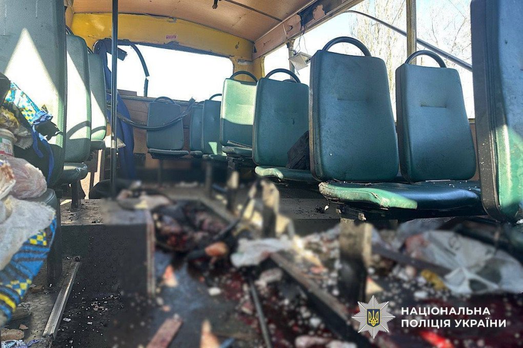 Interior of a city bus in Nikopol after a Russian attack. (Source: Office of the President)