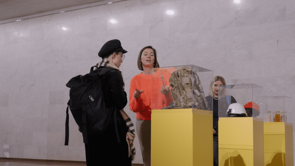 Guests explore symbolic objects representing Ukrainian values—each item part of the original pavilion design showcased in Japan. (Source: Ukrainian House / United24)