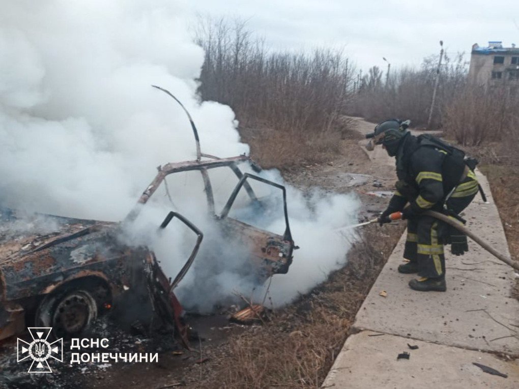 A firefighter hoses down the remains of a car set ablaze after shelling in the Donetsk region, on February 17, 2026. (Source: State Emergency Service of Ukraine) A firefighter hoses down the remains of a car set ablaze after shelling in the Donetsk region, on February 17, 2026. (Source: State Emergency Service of Ukraine)