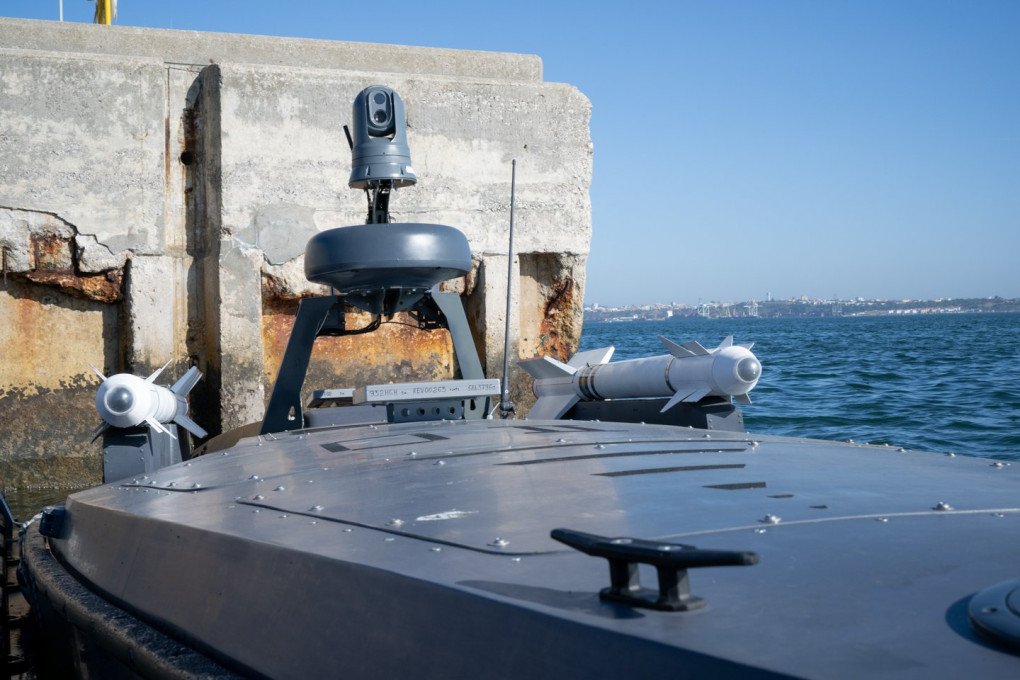 Magura V7.2 unmanned surface vessel equipped with Sidewinder missiles during trials in Portugal. (Source: Defence360)
