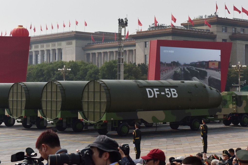 Military vehicles carrying DF-5B intercontinental ballistic missiles participate in a military parade at Tiananmen Square in Beijing on October 1, 2019. (Source: Getty Images) Military vehicles carrying DF-5B intercontinental ballistic missiles participate in a military parade at Tiananmen Square in Beijing on October 1, 2019. (Source: Getty Images)