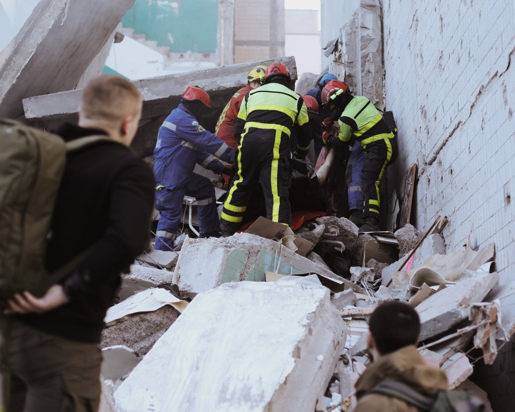 The body of a civilian found under the ruble after a Russian strike on civilian infrastructure, May 14, 2026. (Photo: Lucile Brizard/UNITED24 Media)