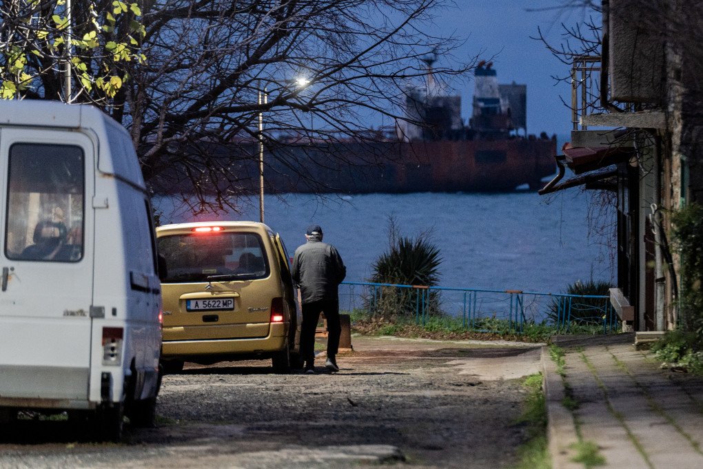 The Kairos oil tanker, a Gambian-flagged vessel believed to be part of Russia's shadow fleet, remains anchored on December 8, 2025 in Ahtopol, Bulgaria. (Photo: Hristo Rusev via Getty Images)