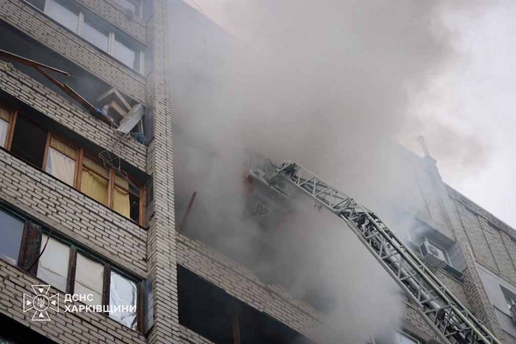 Firefighters extinguish a fire in a residential building following a Russian strike on Kharkiv on August 9, 2026. (Source: State Emergency Service of Ukraine) Firefighters extinguish a fire in a residential building following a Russian strike on Kharkiv on August 9, 2026. (Source: State Emergency Service of Ukraine)