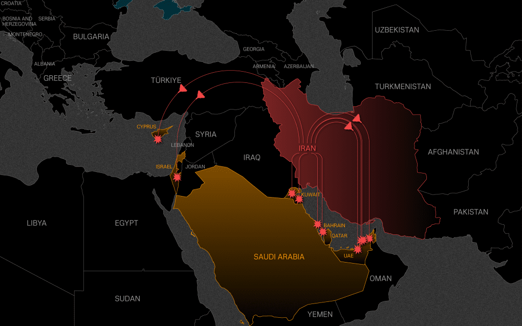 Iran strike routes map