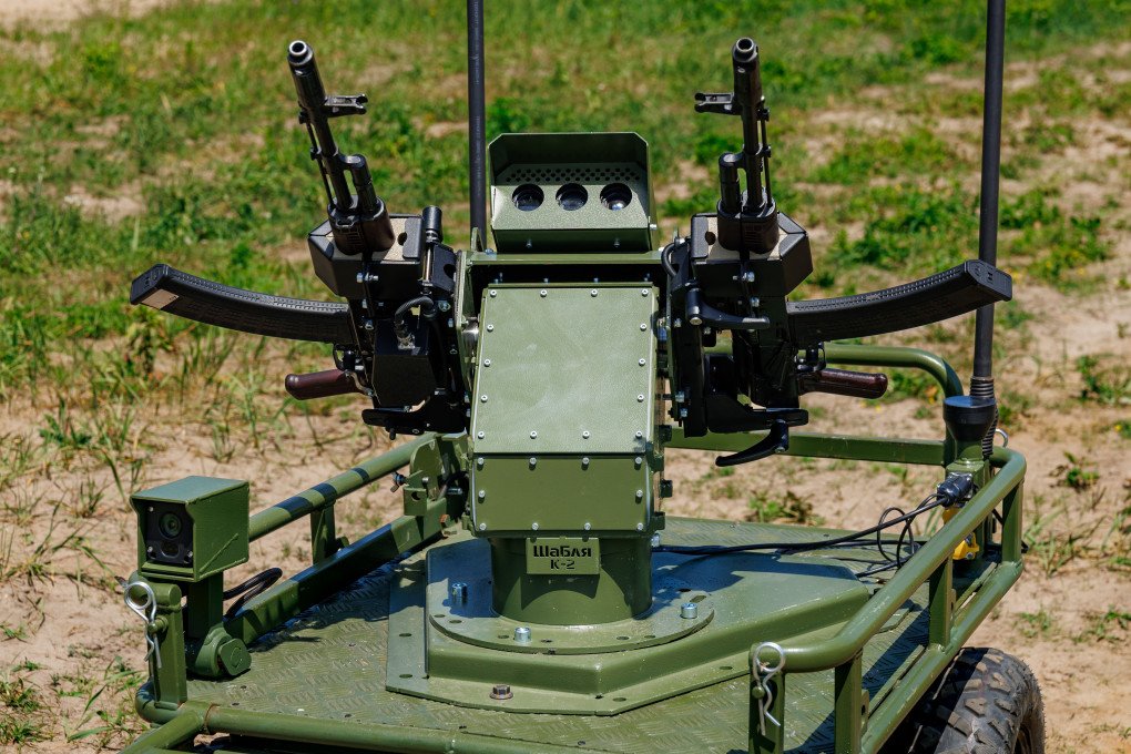 Sabre K-2 remotely operated combat module on an unmanned ground vehicle during the Tech Force in UA Demo Day, July 27, 2026.