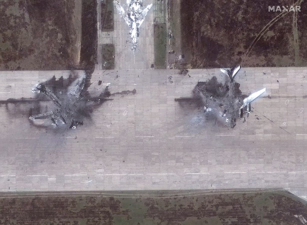 High-resolution Maxar satellite imagery shows a close-up of a destroyed Tu-95 bomber on a Belaya airbase, following a drone strike, with evidence of fire damage and debris on the runway on June 4, 2025. (Source: Getty Images) High-resolution Maxar satellite imagery shows a close-up of a destroyed Tu-95 bomber on a Belaya airbase, following a drone strike, with evidence of fire damage and debris on the runway on June 4, 2025. (Source: Getty Images)