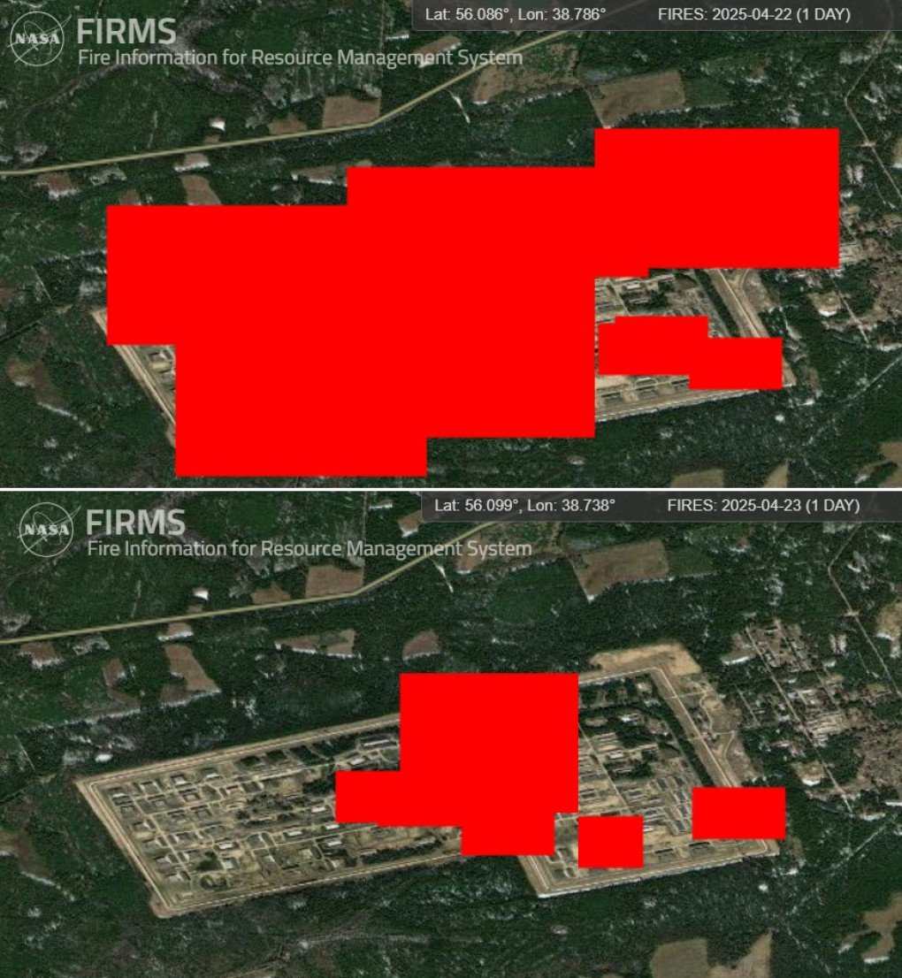 Fire containment at the 51st GRAU arsenal as of April 23. (Source: NASA FIRMS) Fire containment at the 51st GRAU arsenal as of April 23. (Source: NASA FIRMS)