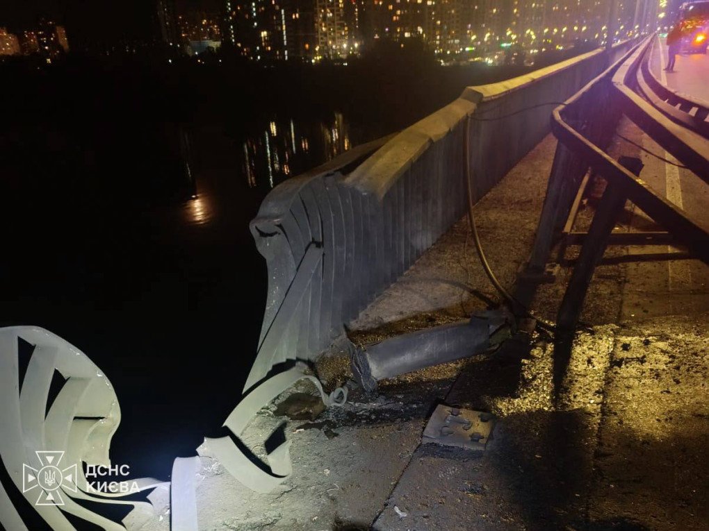 Damage to Kyiv’s Pivdennyi Bridge following a Russian drone attack. (Source: State Emergency Service) Damage to Kyiv’s Pivdennyi Bridge following a Russian drone attack. (Source: State Emergency Service)