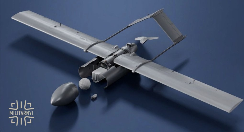 The SPECTR decoy drone developed by OM Defense Systems on display at the Eurosatory defense exhibition in Paris, June 2026. (Source: Militarnyi)