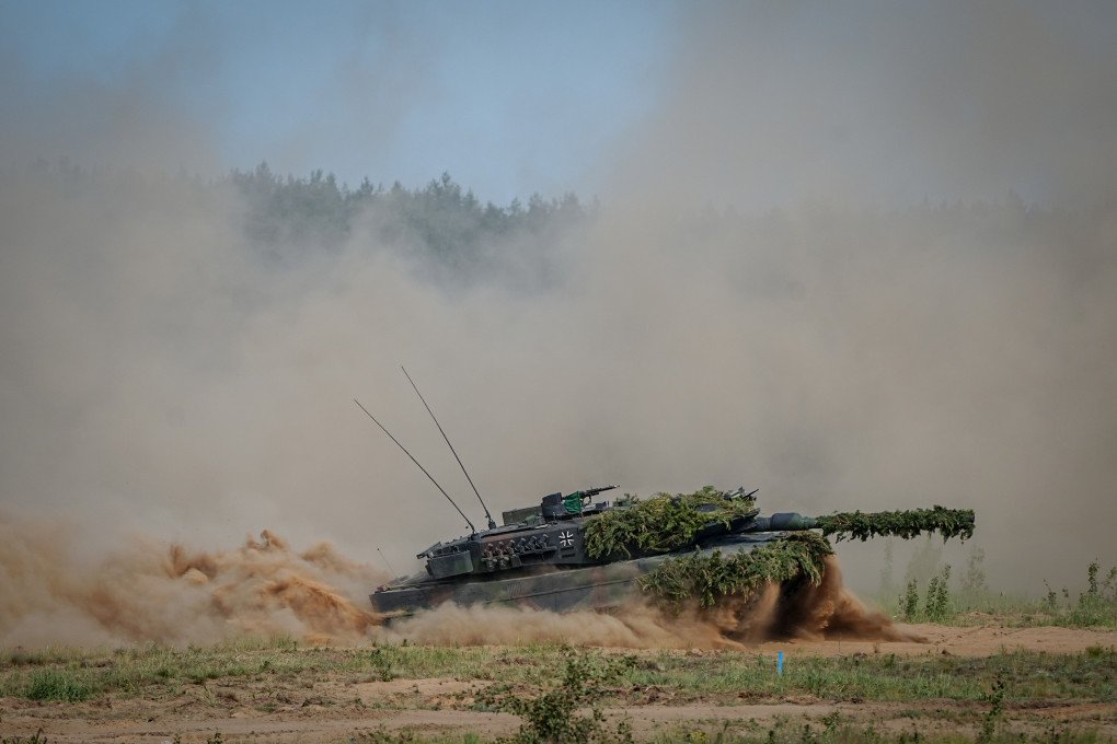 A Leopard 2 main battle tank of the Bundeswehr takes part in the final NATO exercise Quadriga 2024, in Pabrade, Lithuania, on May 29, 2024. (Source: Getty Images) A Leopard 2 main battle tank of the Bundeswehr takes part in the final NATO exercise Quadriga 2024, in Pabrade, Lithuania, on May 29, 2024. (Source: Getty Images)