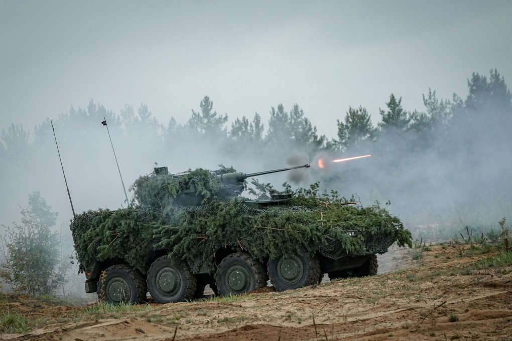 German Boxer wheeled armored vehicles take part in the NATO exercise Quadriga 24 in Pabrade, Lithuania, on May 6, 2024. (Source: Getty Images) German Boxer wheeled armored vehicles take part in the NATO exercise Quadriga 24 in Pabrade, Lithuania, on May 6, 2024. (Source: Getty Images)