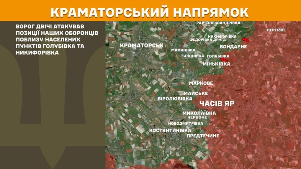 Mapa del frente de Kramatorsk con combates cerca de Holubivka y Nykyforivka.