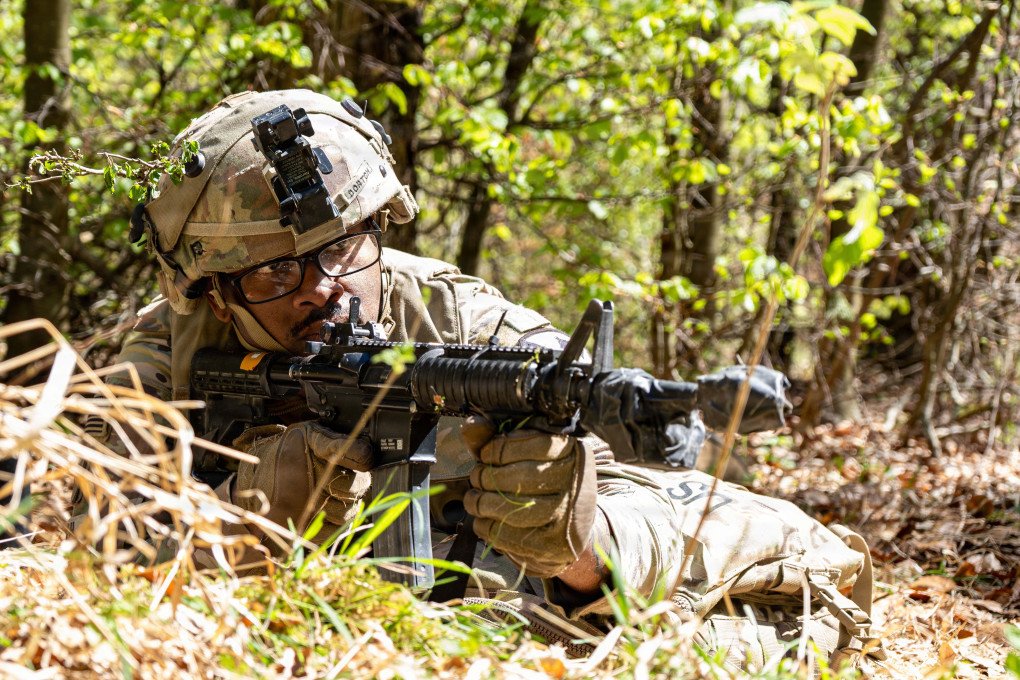 A soldier pulls security during Combined Resolve 26-07 in Hohenfels, Germany, April 24, 2026.