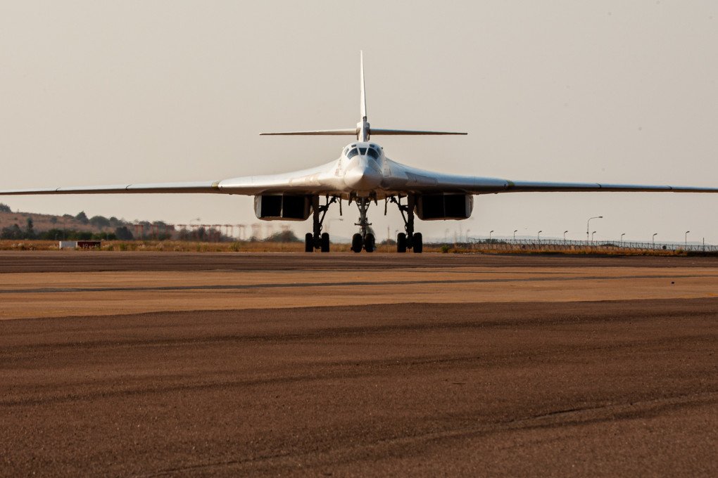 A Russian Air Force Tupolev Tu-160 “Blackjack”, a supersonic variable-sweep wing heavy strategic bomber, is parked on the tarmac at the Waterkloof Air Force Base in Centurion, south of Pretoria, northeastern South Africa, on October 23, 2019. (Source: Getty Images) A Russian Air Force Tupolev Tu-160 “Blackjack”, a supersonic variable-sweep wing heavy strategic bomber, is parked on the tarmac at the Waterkloof Air Force Base in Centurion, south of Pretoria, northeastern South Africa, on October 23, 2019. (Source: Getty Images)
