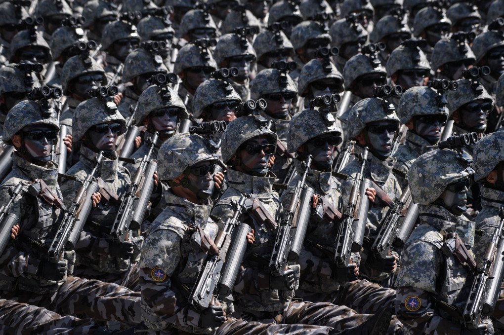 Korean People's Army (KPA) soldiers march during a mass rally on Kim Il Sung square in Pyongyang on September 9, 2018. (Photo by Ed Jones via Getty Images)