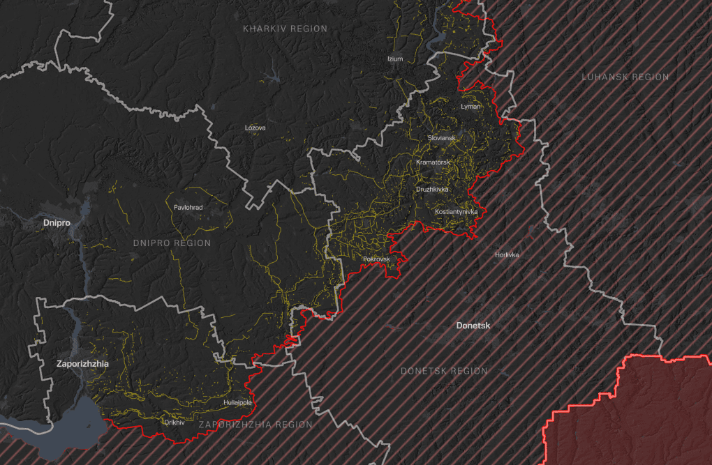 mapa guerra Ucrania Rusia fortificaciones Donetsk linea defensa Ucrania posiciones militares cinturón fortificado frente este abril 2026