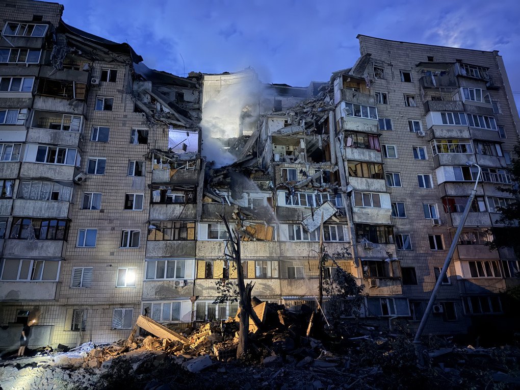 Aftermath of a Russian ballistic missile strike on a Kyiv residential building, July 6, 2026. (Source: UNITED24 Media/Illia Kabachynskyi) Russia Pounds Kyiv With Ballistic Missiles