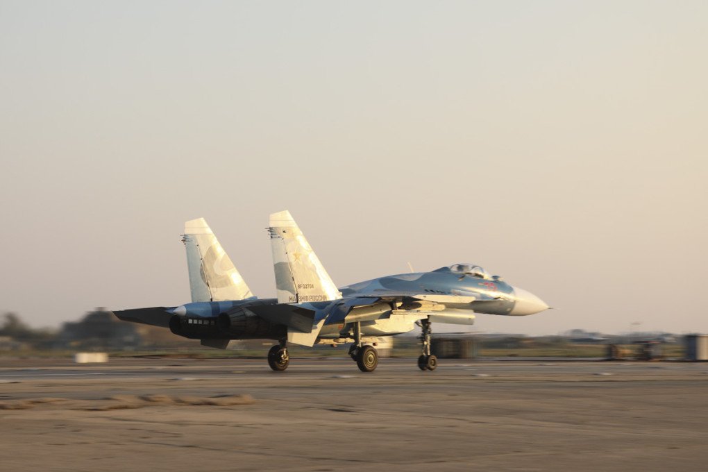 Russian Navy Su-30 fighter jet during training at the Saky airfield, 2021.