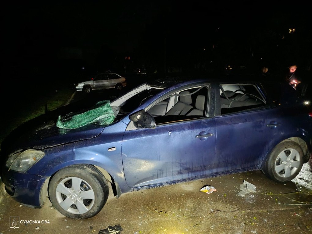 A civilian vehicle damaged during a Russian drone attack on the Shostka community in Ukraine’s Sumy region. (Source: Oleh Hryhorov / Sumy Regional Military Administration) A civilian vehicle damaged during a Russian drone attack on the Shostka community in Ukraine’s Sumy region. (Source: Oleh Hryhorov / Sumy Regional Military Administration)