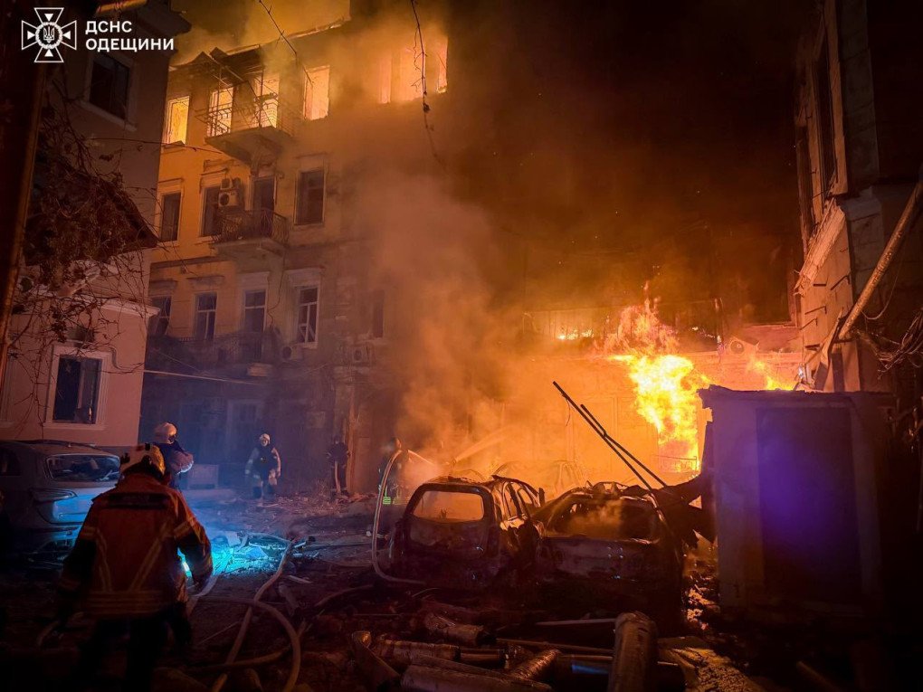 Cars and a residential building burn following a Russian overnight attack on Odesa on August 9, 2026. (Source: State Emergency Service of Ukraine) Cars and a residential building burn following a Russian overnight attack on Odesa on August 9, 2026. (Source: State Emergency Service of Ukraine)