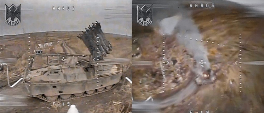 Destroyed bomb launcher mounted on an MT-LB. (Source: RAROG) Destroyed bomb launcher mounted on an MT-LB. (Source: RAROG)