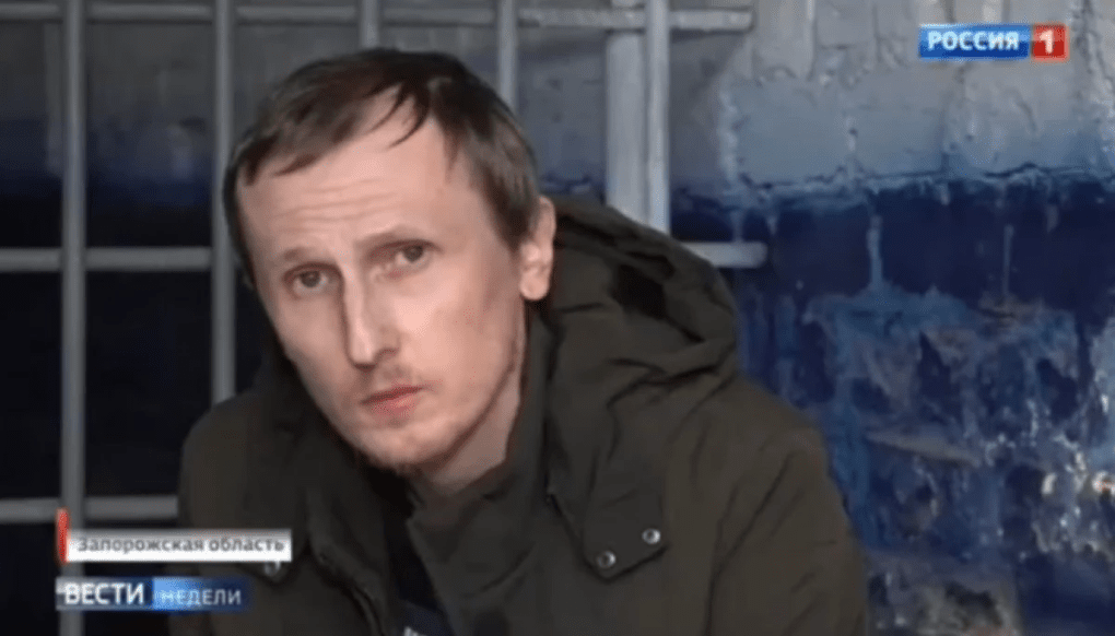 A screenshot from a Russian propaganda video by Rossiya 1 involving Heorhii Levchenko. 