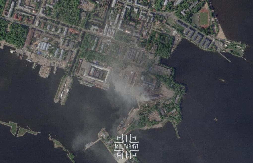 A SkySat satellite image shows the missile corvette Boykiy after a strike on June 3, 2026. (Source: Militarnyi)