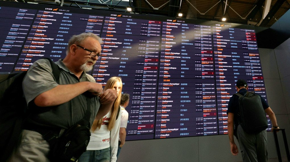 Cancelled flights after a cyberattack halted Russia's national airline Aeroflot, grounding more than 50 flights on July 28 July, 2025. (Photograph by Tatyana Makeyeva via Getty Images)