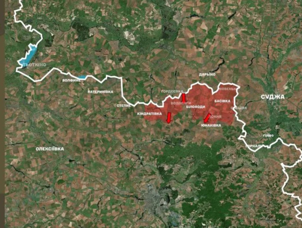 This map shows Russian advances into northern Sumy region from Russia’s Kursk region, with red-shaded areas marking occupied territory and arrows indicating directions of assault. Ukrainian-controlled areas and key settlements along the border are also highlighted. (Source: Ukraine’s General Staff) This map shows Russian advances into northern Sumy region from Russia’s Kursk region, with red-shaded areas marking occupied territory and arrows indicating directions of assault. Ukrainian-controlled areas and key settlements along the border are also highlighted. (Source: Ukraine’s General Staff)