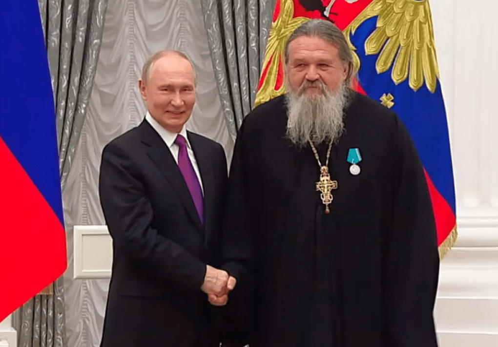The Saint Elisabeth Monastery’s leading priest, Andrey Lemeshonok, with Russia’s leader Vladimir Putin, October 2025. (Source: Saint Elisabeth Monastery via open source) The Saint Elisabeth Monastery’s leading priest, Andrey Lemeshonok, with Russia’s leader Vladimir Putin, October 2025. (Source: Saint Elisabeth Monastery via open source)
