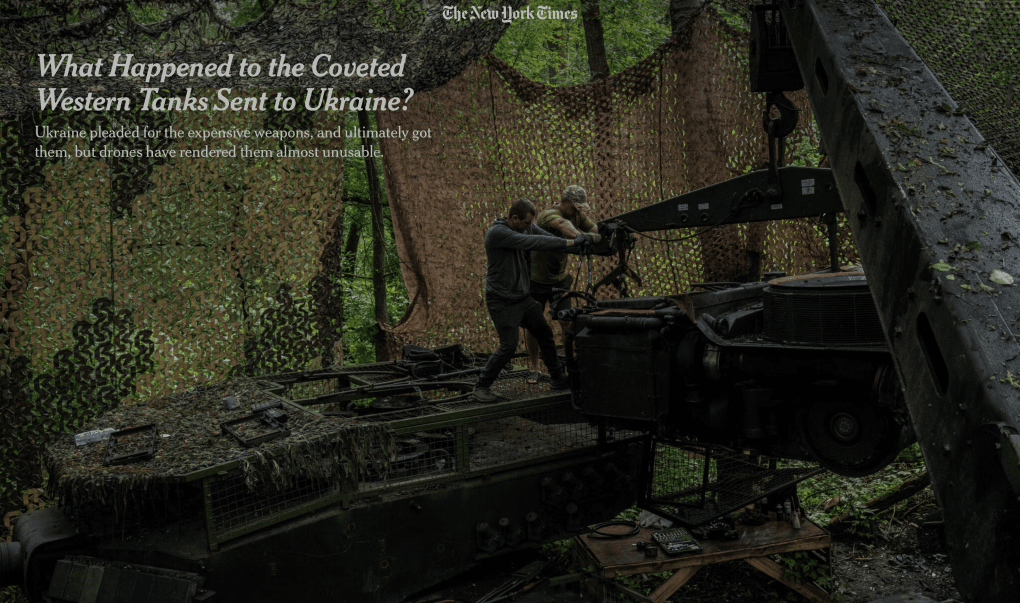 The original New York Times article, headlined “What Happened to the Coveted Western Tanks Sent to Ukraine?” 
