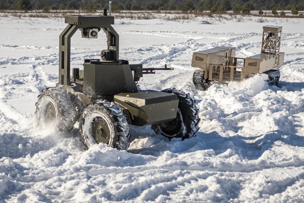 Armed Ukrainian robotic ground platform operating during field tests. (Source: Brave1)