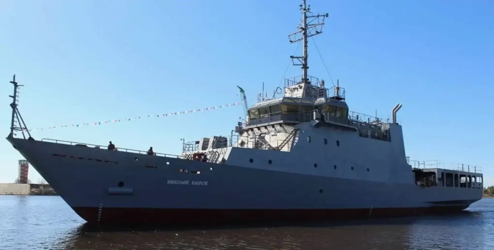 The Russian Project 14400 training ship Nikolay Kamov during the start of the sea trials. (Photo: open source)
