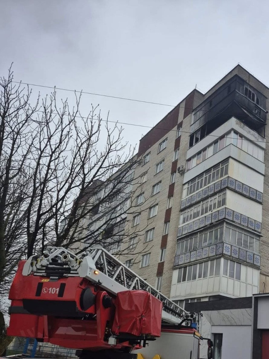 A residential building in Lutsk damaged by debris from a Russian drone strike. (Source: Lutsk City Council)