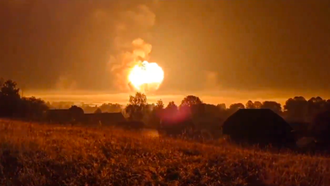 Video Shows Massive Explosions After Drones Strike Russian Ammunition Depot