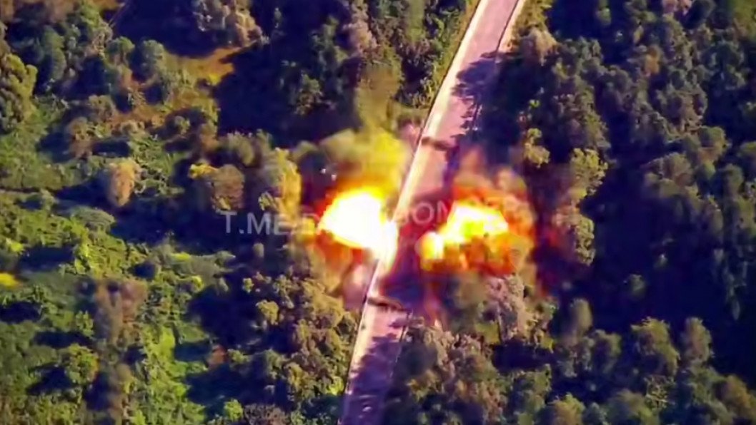 Ukrainian FPV Drone Blows Up Russian-Mined Bridge in Bryansk, Video