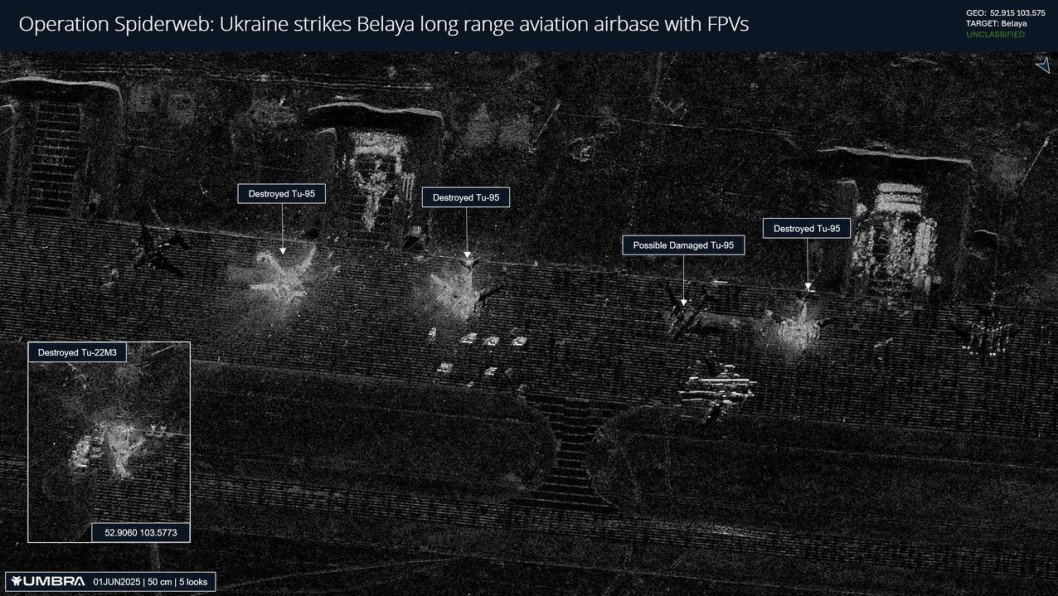 Satellite Images Confirm 13 Russian Strategic Bombers Destroyed in Deep Ukrainian Drone Strike
