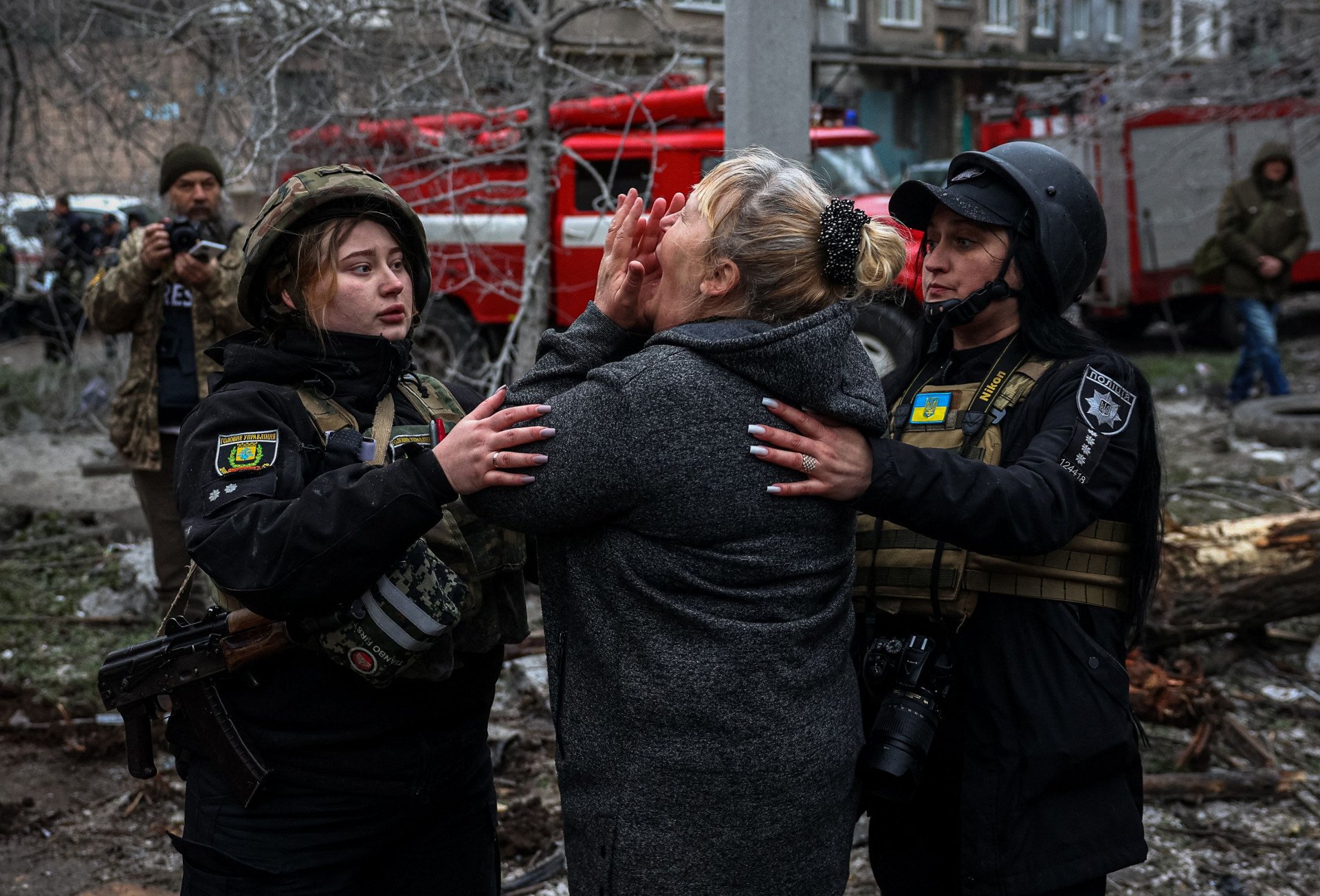 A woman reacts in front of a partially destroyed residential building, after a shelling in Sloviansk, on April 14, 2023, amid Russia's military invasion on Ukraine. (Photo by ANATOLII STEPANOV/AFP via Getty Images) A woman reacts in front of a partially destroyed residential building, after a shelling in Sloviansk, on April 14, 2023, amid Russia's military invasion on Ukraine. (Photo by ANATOLII STEPANOV/AFP via Getty Images)