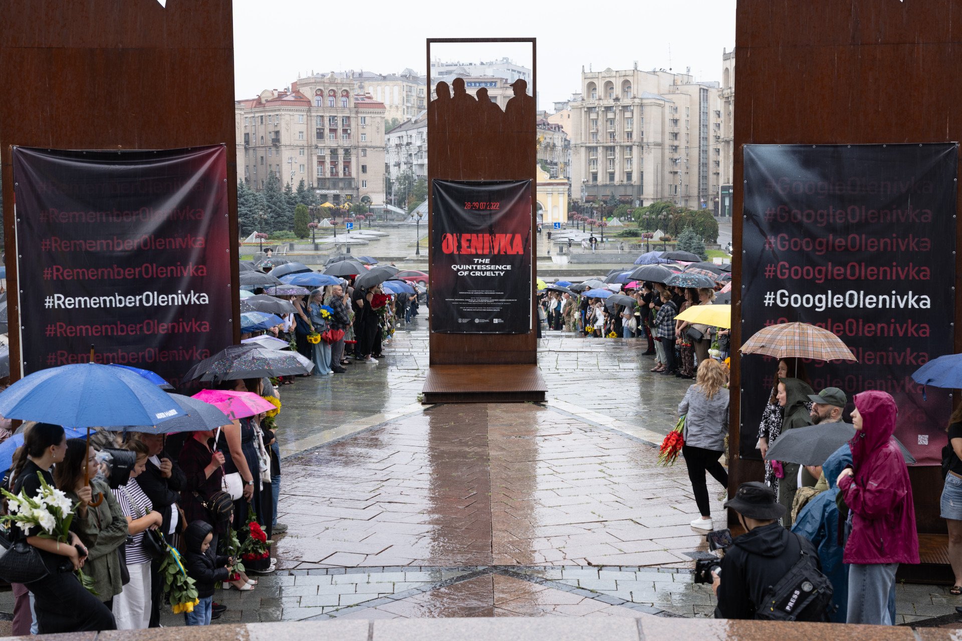 Family, friends, and colleagues gathered at Kyiv’s Independence Square in the rain on August 8, 2026, to say their goodbyes to Oleksii Yukov, the head of the “Platsdarm” search group. Photo by Vic Bakin Family, friends, and colleagues gathered at Kyiv’s Independence Square in the rain on August 8, 2026, to say their goodbyes to Oleksii Yukov, the head of the “Platsdarm” search group. Photo by Vic Bakin