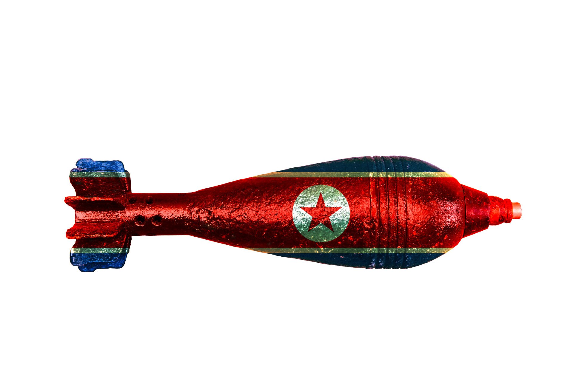 Illustrative image of a bomb painted with the North Korean flag, symbolizing North Korea’s military capabilities and weapons development. (Source: Getty Images)